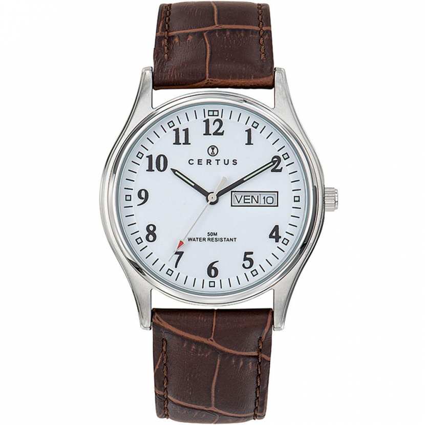 Montre Femme Date Jour Cuir Marron Certus 610483 Montre Femme Date Jour Cuir Marron Certus 610483